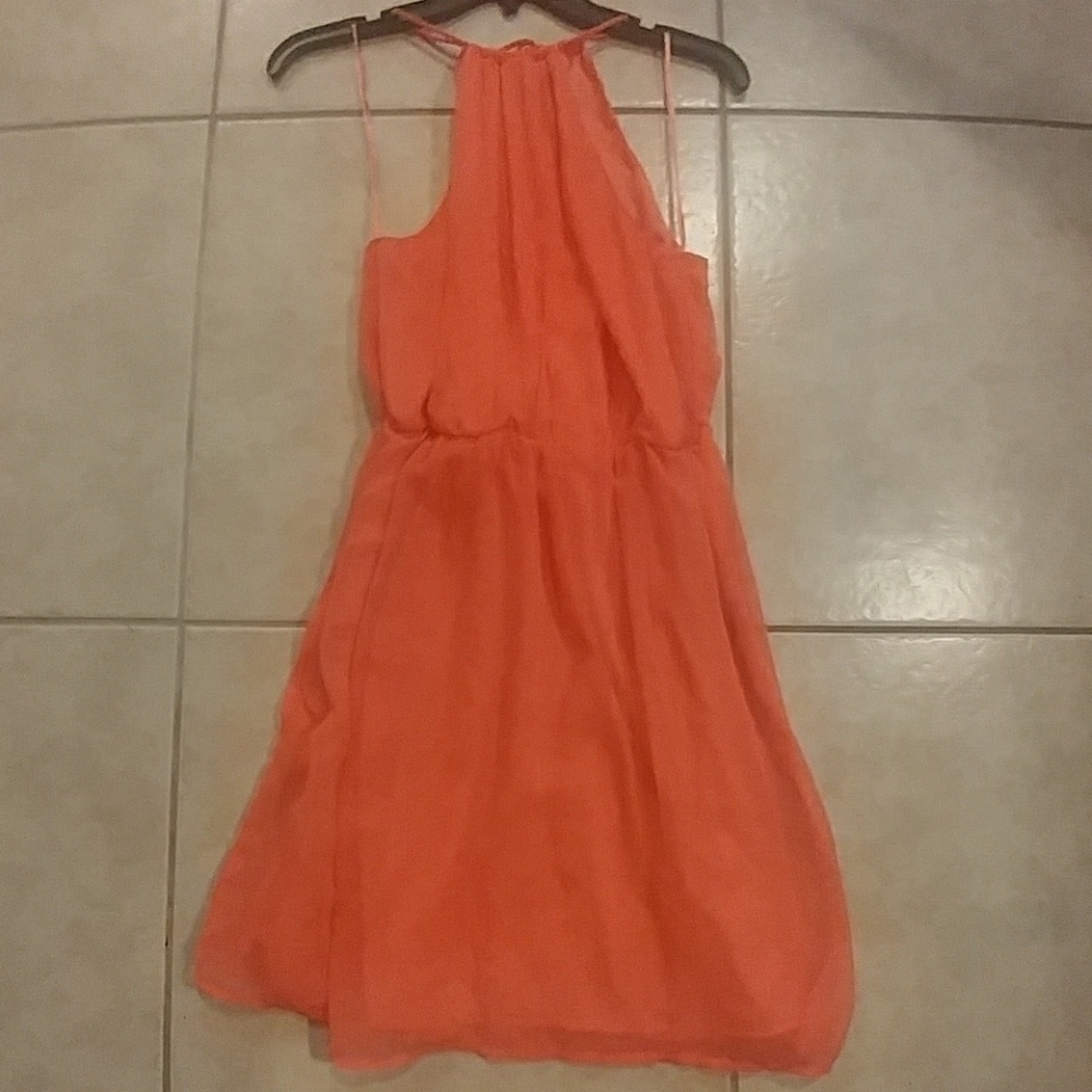 ❄SALE❄Zara neon coral halter open back dress - Picture 4 of 7